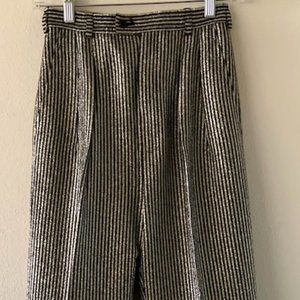 Yves Saint Laurent Gold Black Striped Lurex High Waist Pleated Trousers Size 38